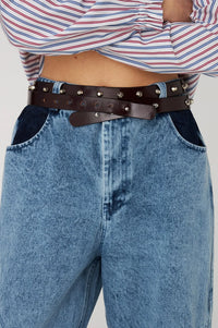 Stella Nova Studded Leather Brown Belt - The Mercantile London