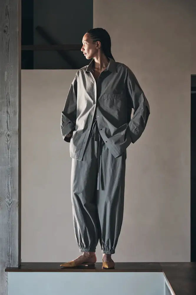 Rabens Saloner Iridi Asphalt Gathered Poplin Trousers - The Mercantile London