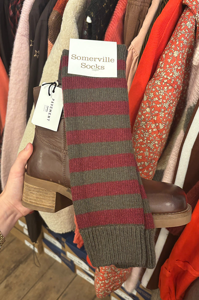 Sommerville Plum & Khaki Cashmere Stripe Socks - The Mercantile London
