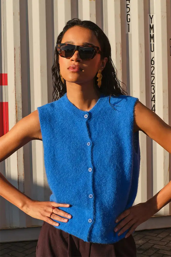 By-Bar Meya Spencer Electric Blue Knitted Vest