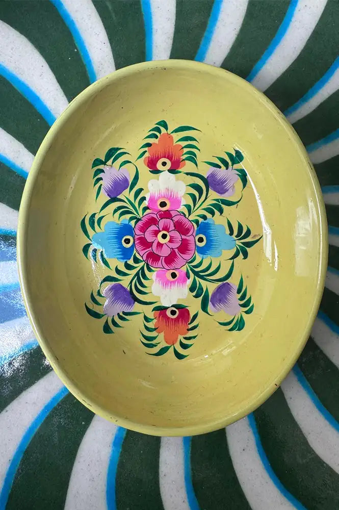 Namaste Hand Painted Yellow Oval Trinket Dish
