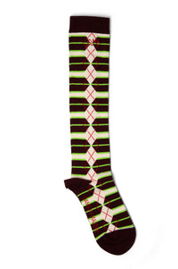 Damson Madder Burgundy Argyle Knee High Socks