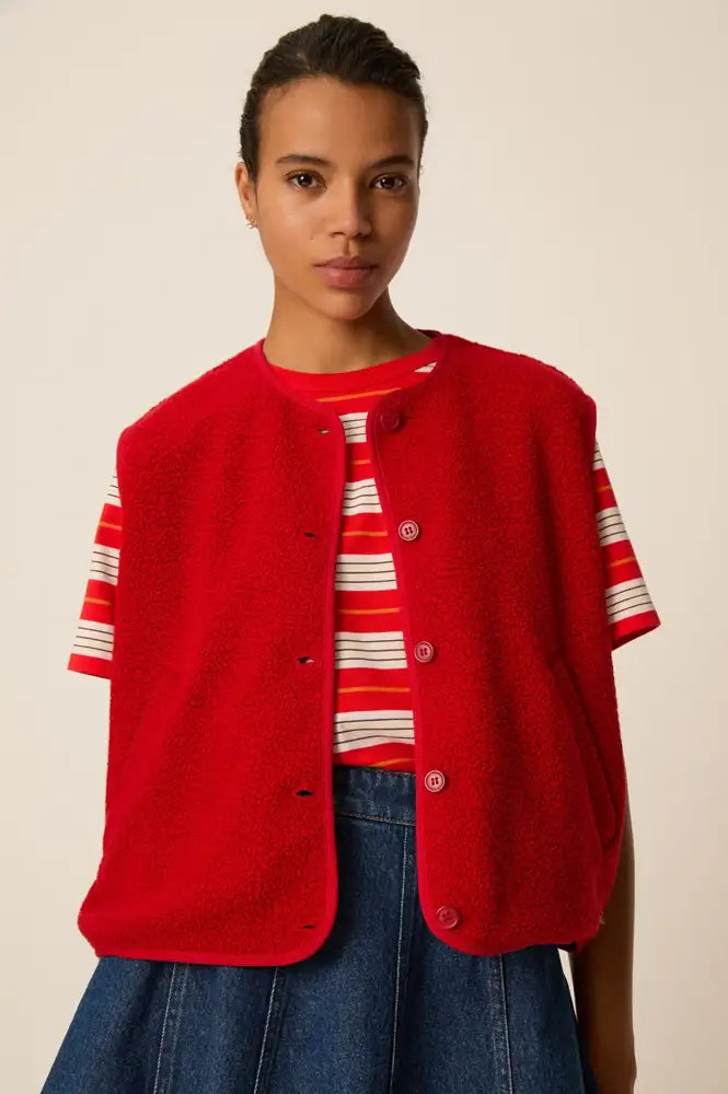 Des Petits Hauts Zlata Red Sleeveless Jacket