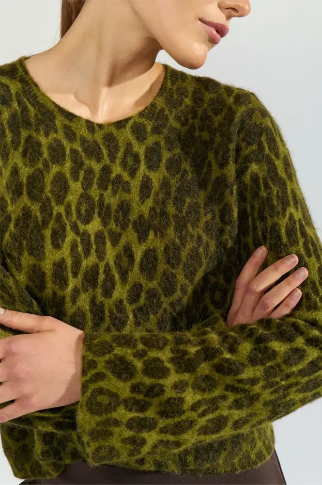 Numph Riette Calla Green Leopard Jumper