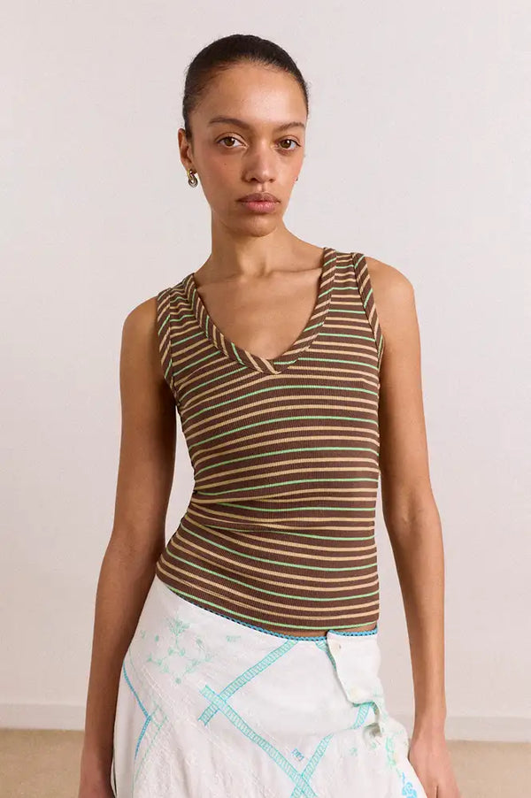 Damson Madder Arlea Brown Stripe V-Neck Tank Top