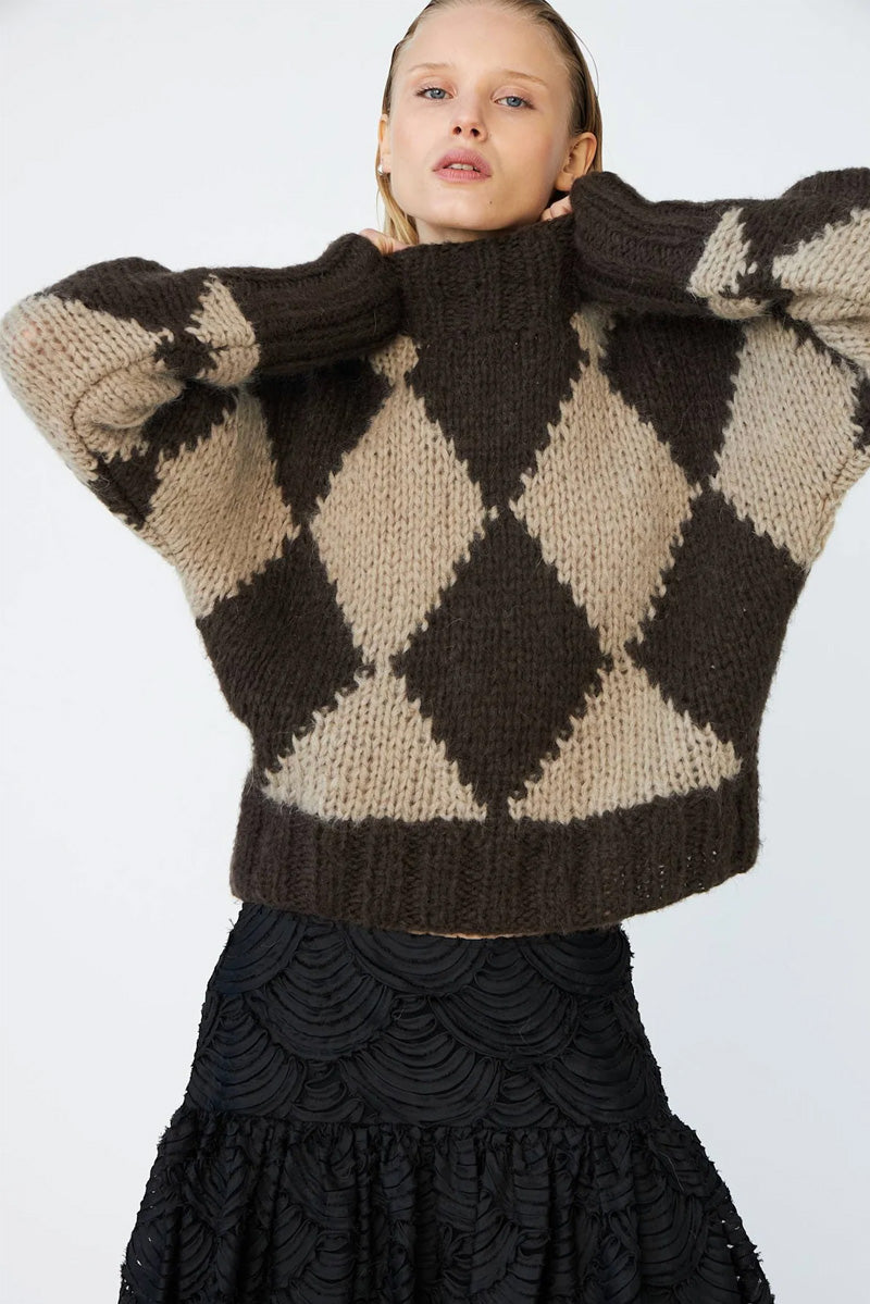 Dawn x Dare Erica Mocha Diamond Jumper - The Mercantile London