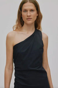 Rabens Saloner Aryana Black Papery One Shoulder Dress - The Mercantile London