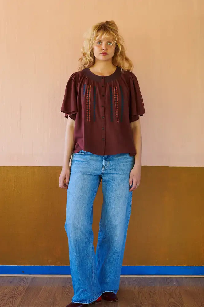 Habiba Romaina Burgundy Butterfly Blouse
