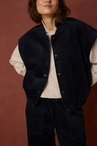 Fransa Salomi Navy Corduroy Waistcoat