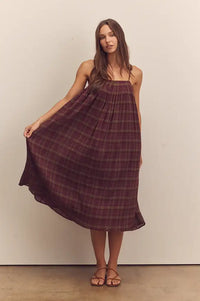 Amente Pleated Berry Checkered Dress - The Mercantile London