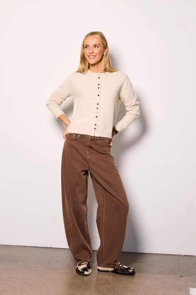 ICHI Fanny Birch Melange Button Detail Cardigan