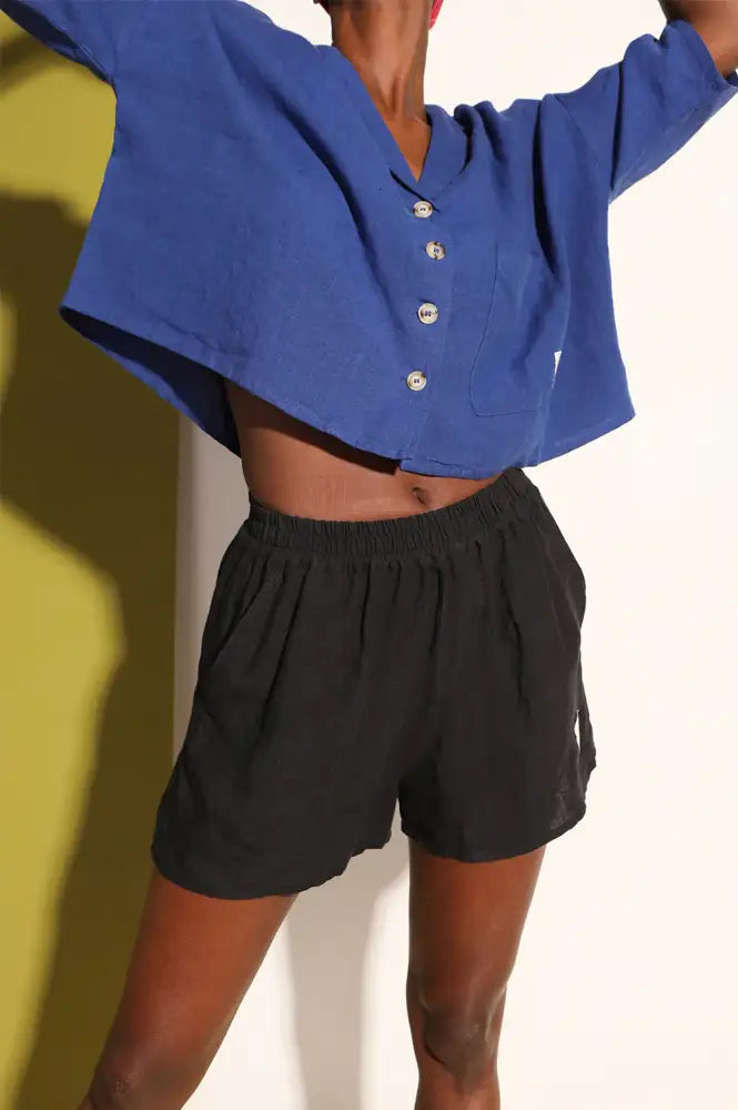 L.F. Markey Basic Black Linen Shorts