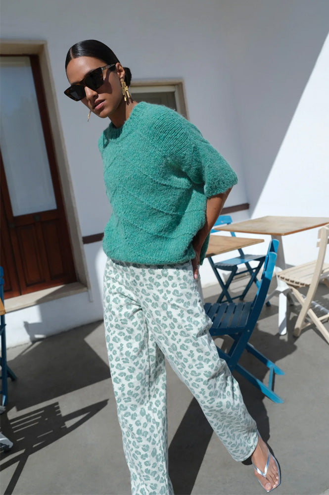 By-Bar Lew Green Cheetah Print Trousers
