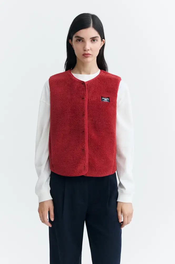 Thinking Mu Jay Pale Red Fleece Vest - The Mercantile London