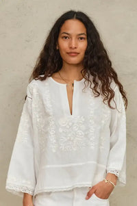 M.A.B.E Rose Ivory Embroidered Blouse