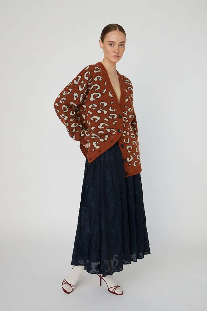 Stella Nova Burnt Orange Animal Jacquard Cardigan - The Mercantile London