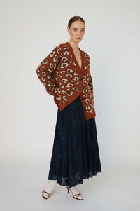 Stella Nova Burnt Orange Animal Jacquard Cardigan - The Mercantile London