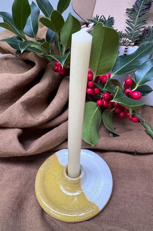 Frankie's Studio Yellow & White Mini Candlestick Holder
