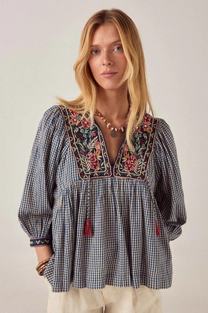 Maison Hotel April Gingham Bloom Blouse - The Mercantile London