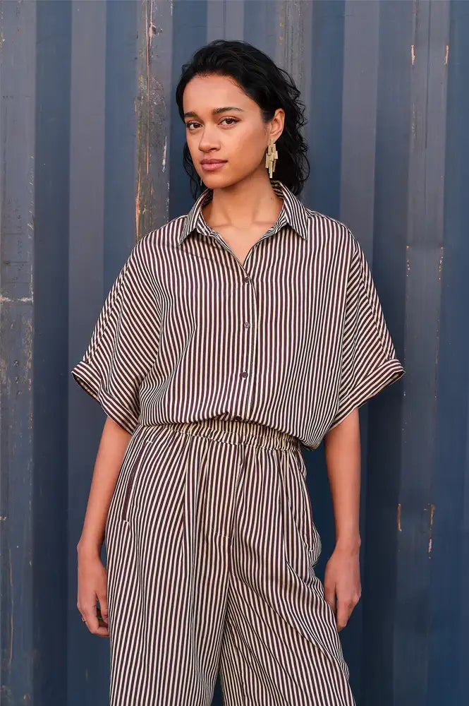 By-Bar Sunny Burgundy Stripe Blouse