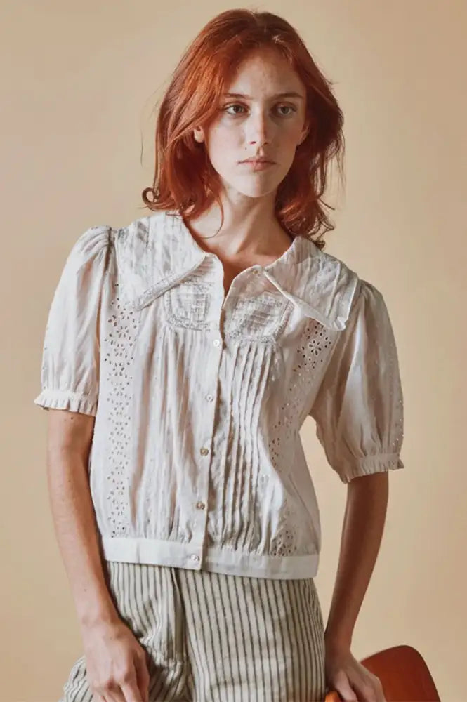 Emile Et Ida Delicate Cream Embroidered Blouse - The Mercantile London