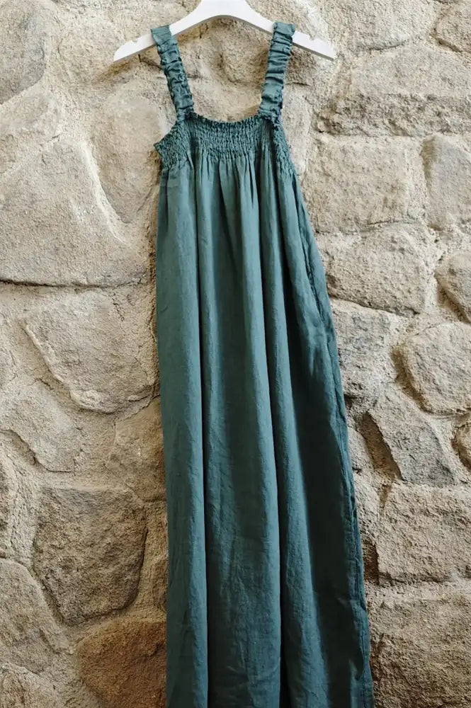 Linen & More Khaki Ruched Dress