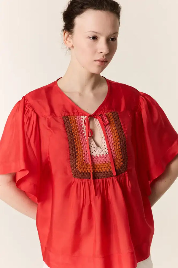 Leon & Harper Cocto Crochet Red Blouse - The Mercantile London