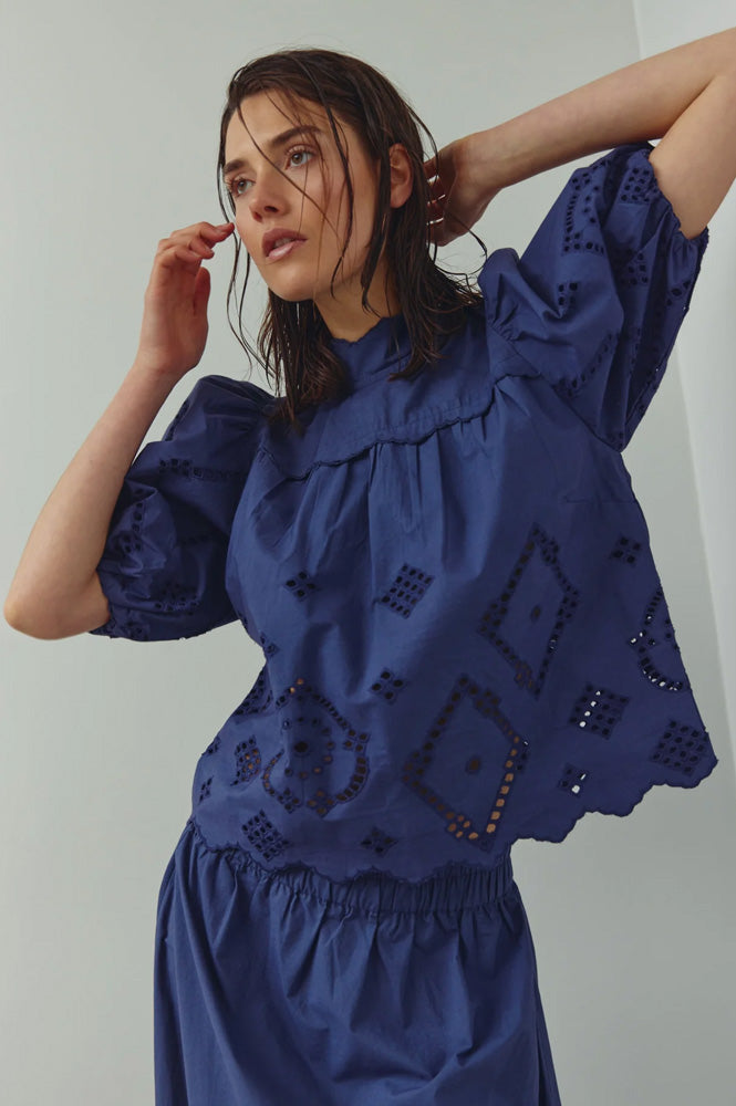 Noella Marilyn Dusty Blue Blouse - The Mercantile London