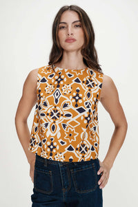 Grace & Mila Venise Cognac Printed Top - The Mercantile London