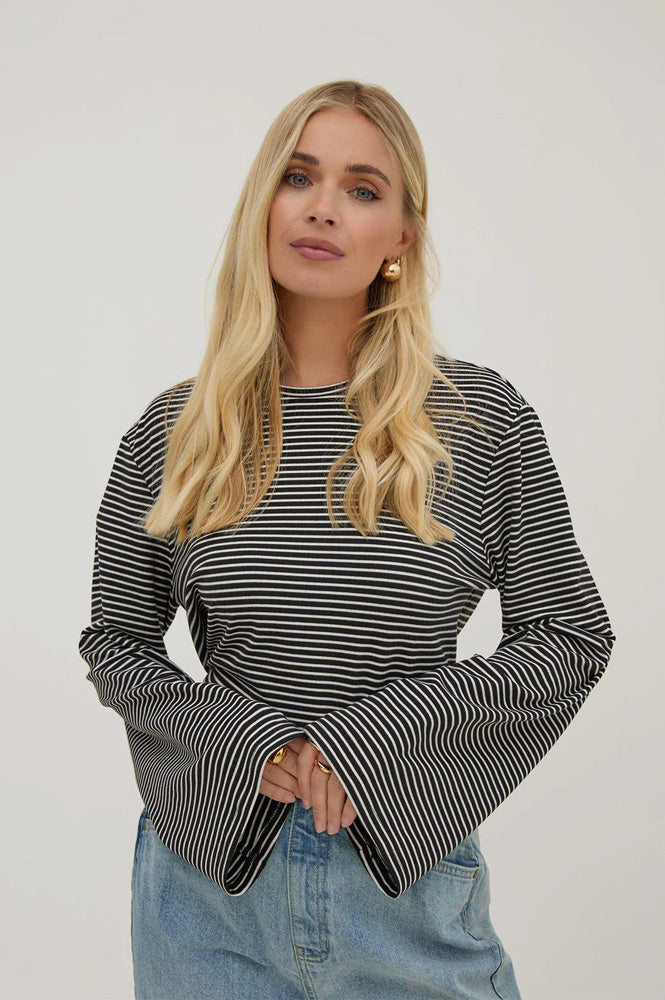 Fika Poppy Black & White Striped Long Sleeve Top - The Mercantile London