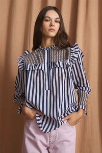 Sophie + Lucie Conchita Mauve Striped Ruffle Blouse