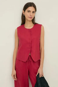 Yerse Raspberry Linen Vest Top - The Mercantile London