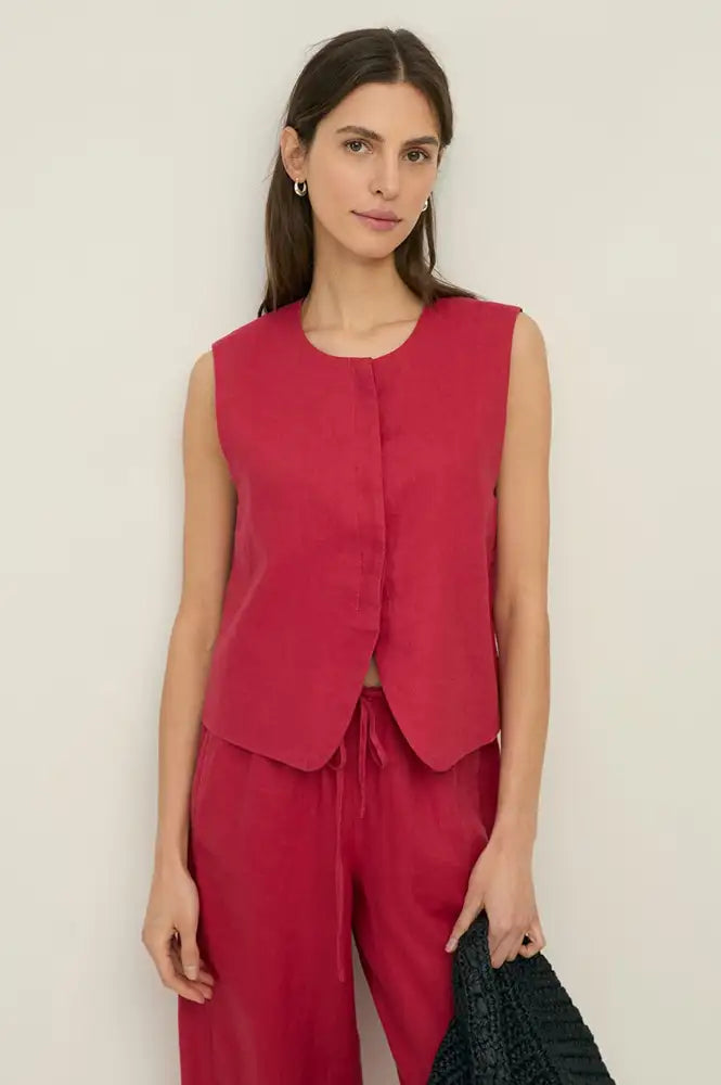 Yerse Raspberry Linen Vest Top - The Mercantile London