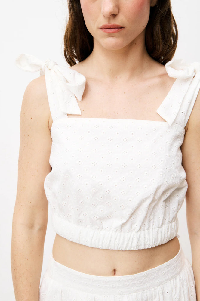 FRNCH Nahid White Bow Top - The Mercantile London