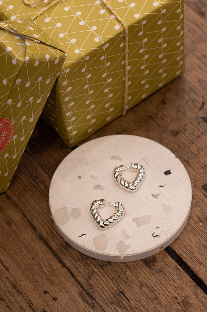 L.A Creole Silver Heart Hoop Earrings - The Mercantile London