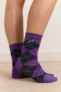 Damson Madder Olive & Purple Argyle Twin Pack Socks