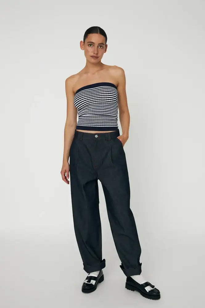 Stella Nova Navy & Creme Knitted Tube Top - The Mercantile London