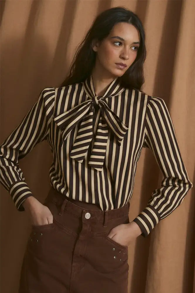 Sophie + Lucie Brown Trio Striped Blouse
