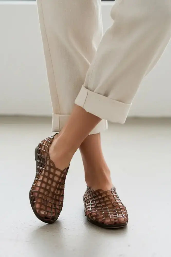 Ansla Brown Woven Jelly Flats