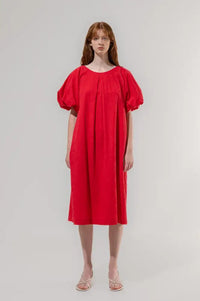 Emin + Paul Red Textured Puff Sleeve Dress - The Mercantile London