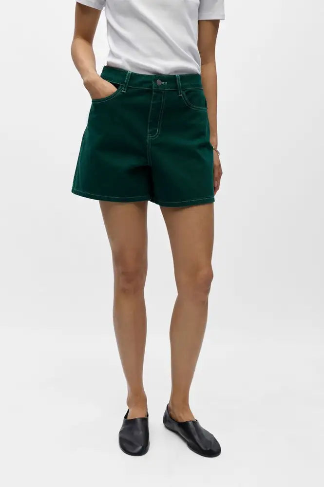 Object Andrea Botanical Green Denim Shorts - The Mercantile London