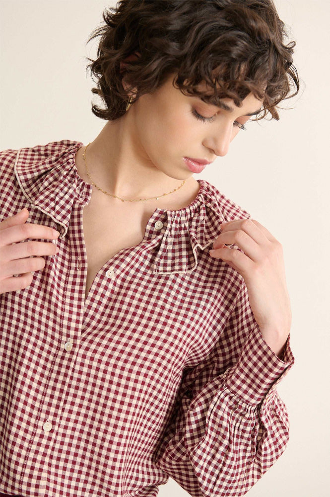 Garance Bertille Bordeaux Gingham Blouse - The Mercantile London