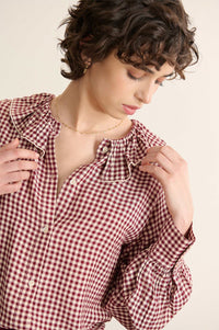 Garance Bertille Bordeaux Gingham Blouse - The Mercantile London