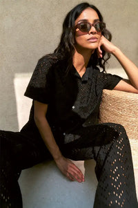 Komodo Luna Embroidered Black Cotton Shirt - The Mercantile London