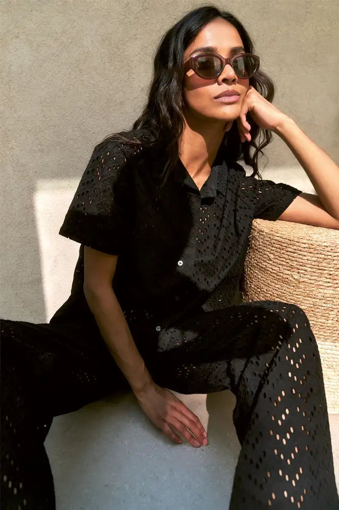 Komodo Luna Embroidered Black Cotton Shirt - The Mercantile London