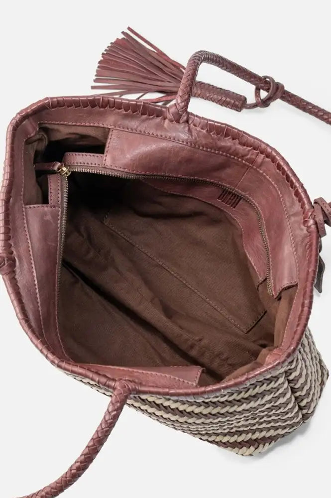 Biba Perkins Striped Brown Braided Leather Bag