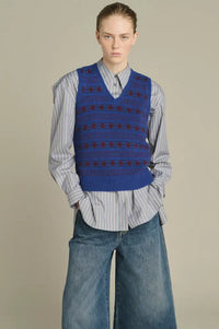 Soeur Ileana Blue And Purple Jacquard Vest