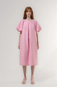 Emin + Paul Pink Textured Puff Sleeve Dress - The Mercantile London