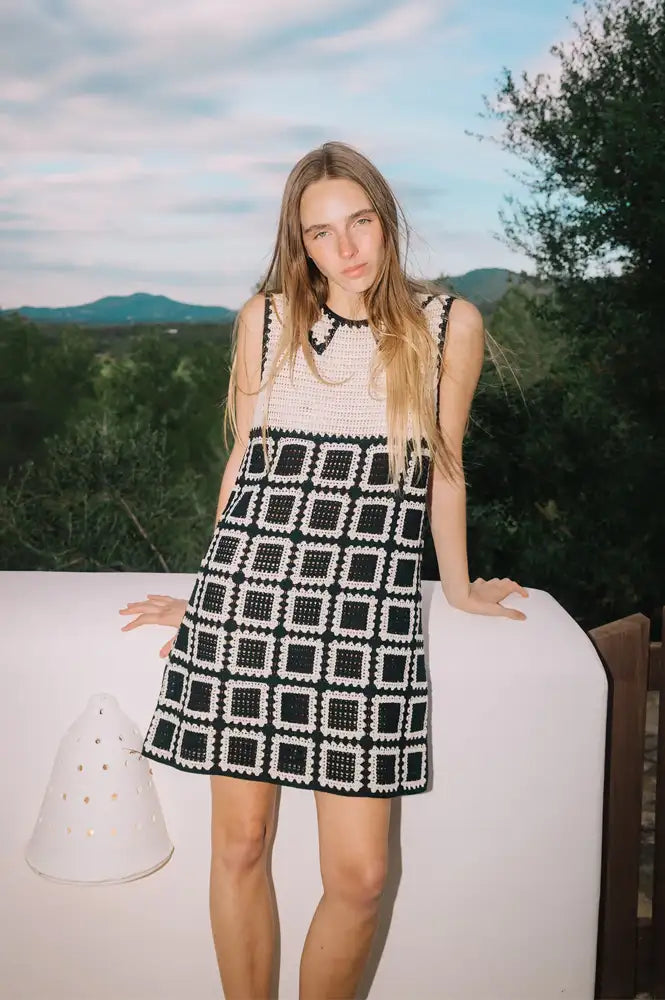 Indi & Cold Black Crochet Mini Dress - The Mercantile London