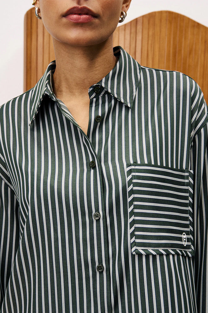 FRNCH Chester Moss Green Striped Shirt - The Mercantile London